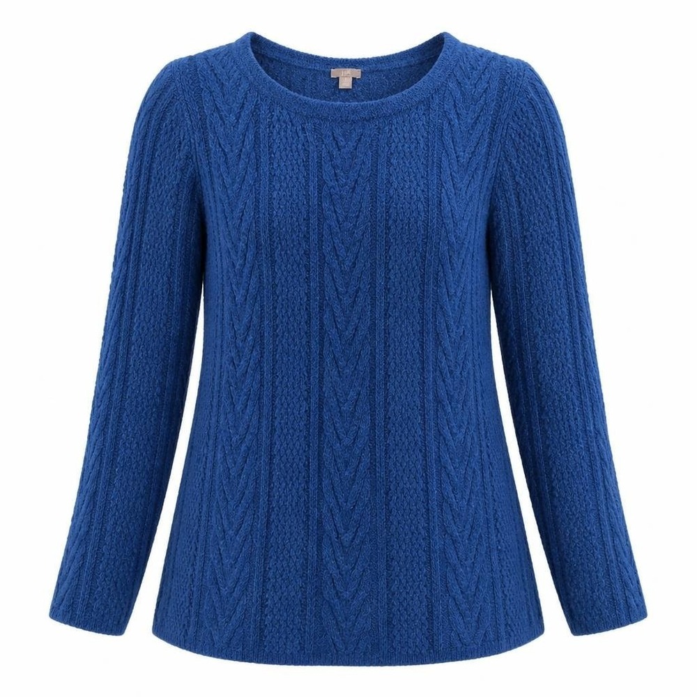 J Jill Sweater Womens M Blue Pullover Cable Knit Soft Long Sleeve Crew Neck